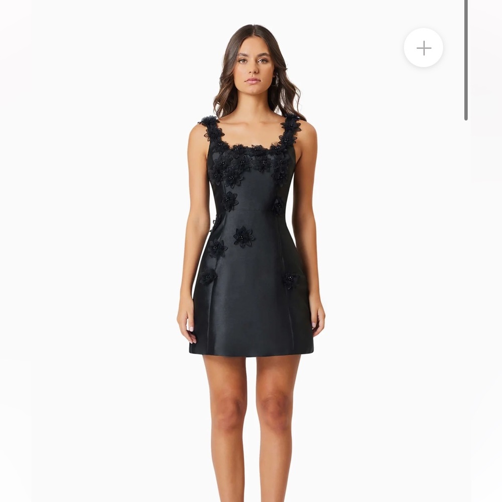 Elder Floral Decal Applique Mini Dress In Black